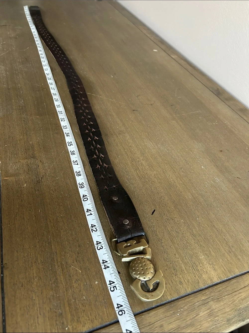 Vintage 70’s GOLF  Solid Brass Buckle Leather Belt - Brown. Made in Taiwan.